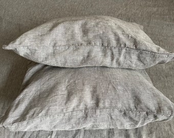 Linen Pillow Covers, Melange Grey Linen Pillow Cases, Set of 2 Linen Pillowcases with Envelope Closure, Linen Pillow Shams