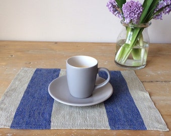 Place Mats with Blue Stripes, Striped Linen Place Mats, Linen Placemats, Modern Placemats, Cloth Placemats, Blue Table Mat, Holiday Placemat