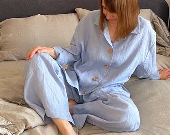 Women's Linen Pajama Set / Summer Linen Sleepwear / Customizable Linen PJ / Lightweight Pajamas / Linen Nightwear / Soft Linen Loungewear