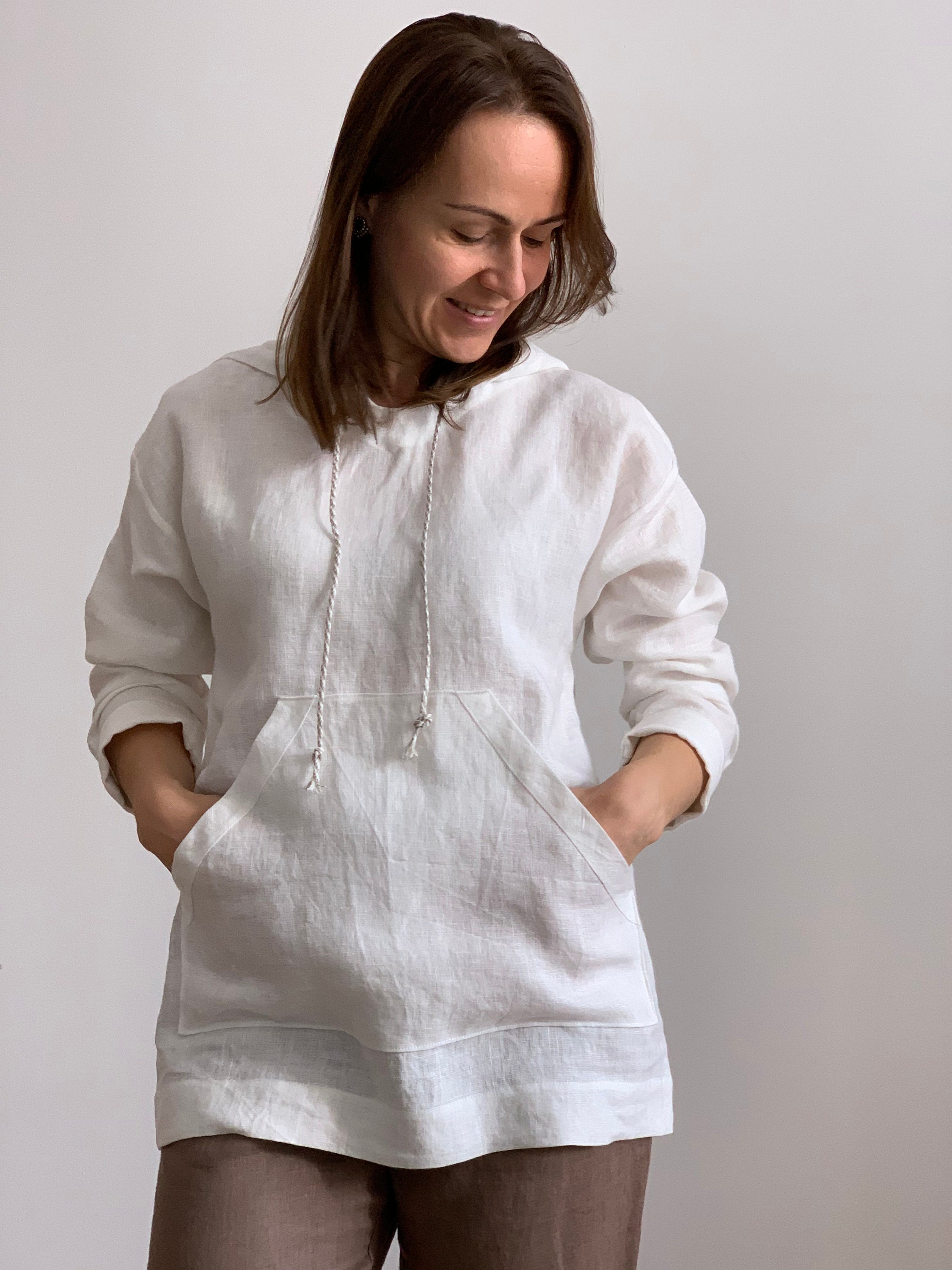 Linen hoodie for women / Loose fit linen hoodie / Women long ...