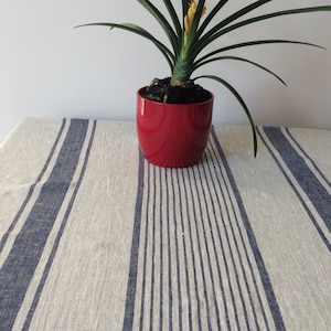 Handmade Striped Linen Tablecloth: Rustic European Table Decor