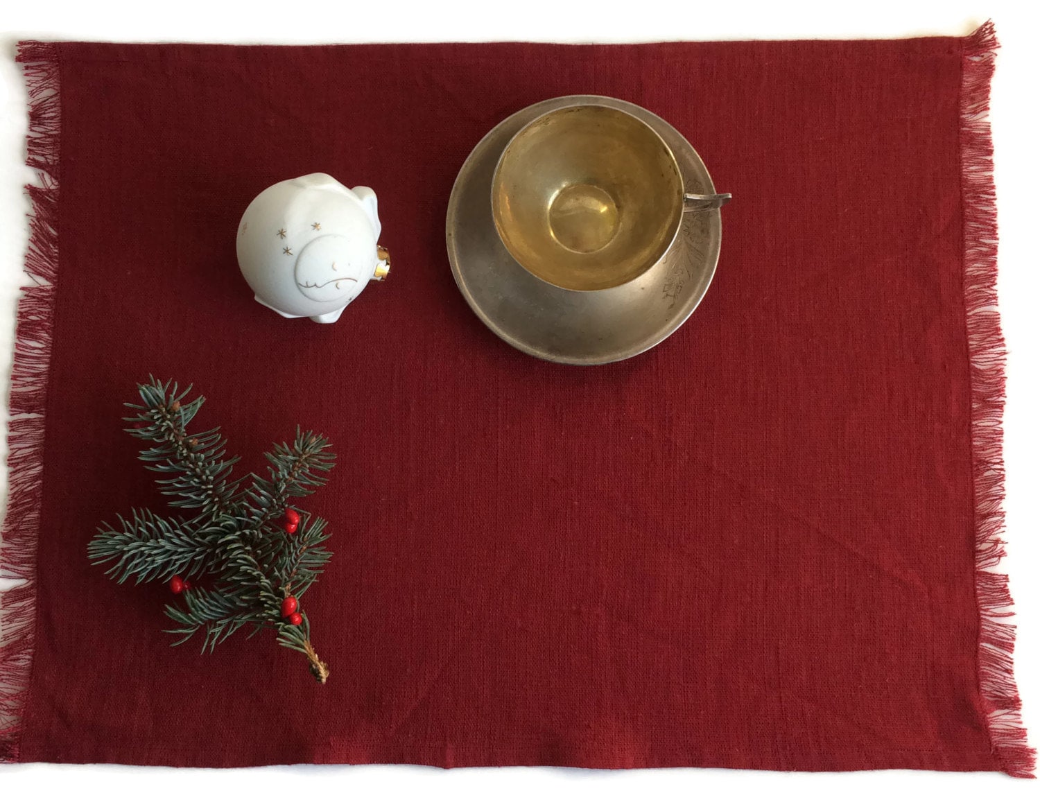 Set of Dark Red Placemats, Christmas placemat, Red Linens, Shabby Chic