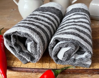 Linen Kitchen Towel with Dark Stripes, Striped Kitchen Towel, Striped Linen Dish Towel, Glass Polishing Towel, Dishcloth Hand Towel