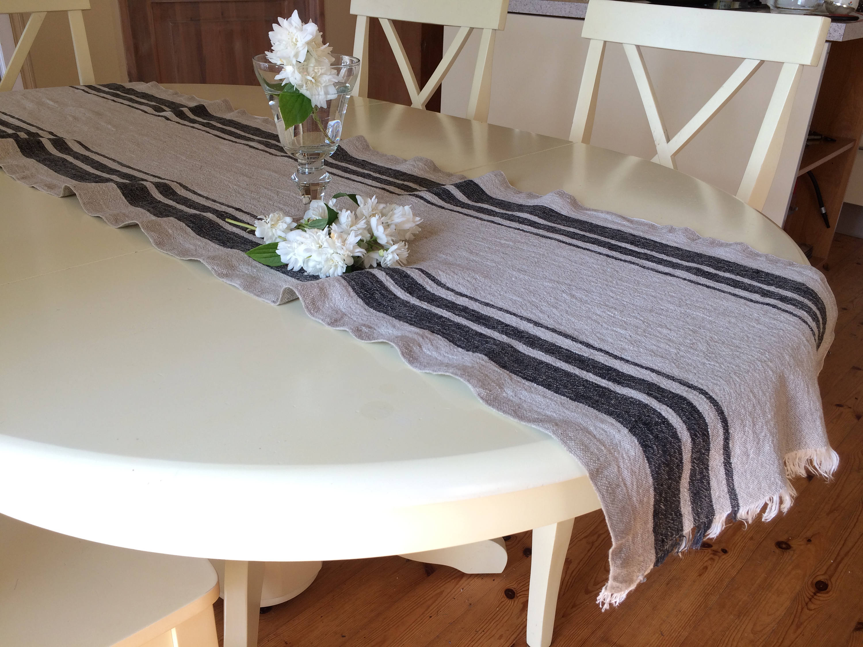 Table Runner Handmade, Striped Table Runner, Linen Table Runner, Dark Beige Striped Table Runner