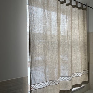 Linen curtains with lace,  54” [137 cm] wide Blinds, Tab Top Blinds, Linen Blinds, Curtain Panel, Beige linen curtains, Window Blinds