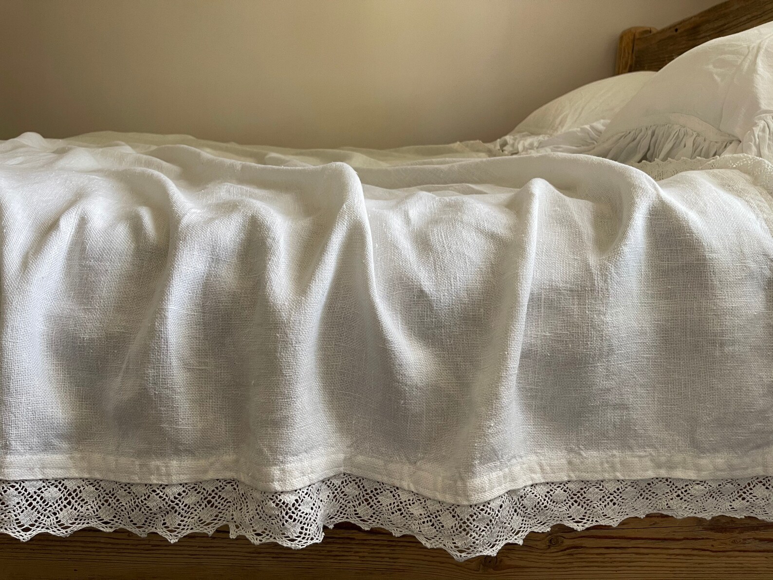 Linen Blanket With Laces Milk White Linen Bed Cover Bed Etsy