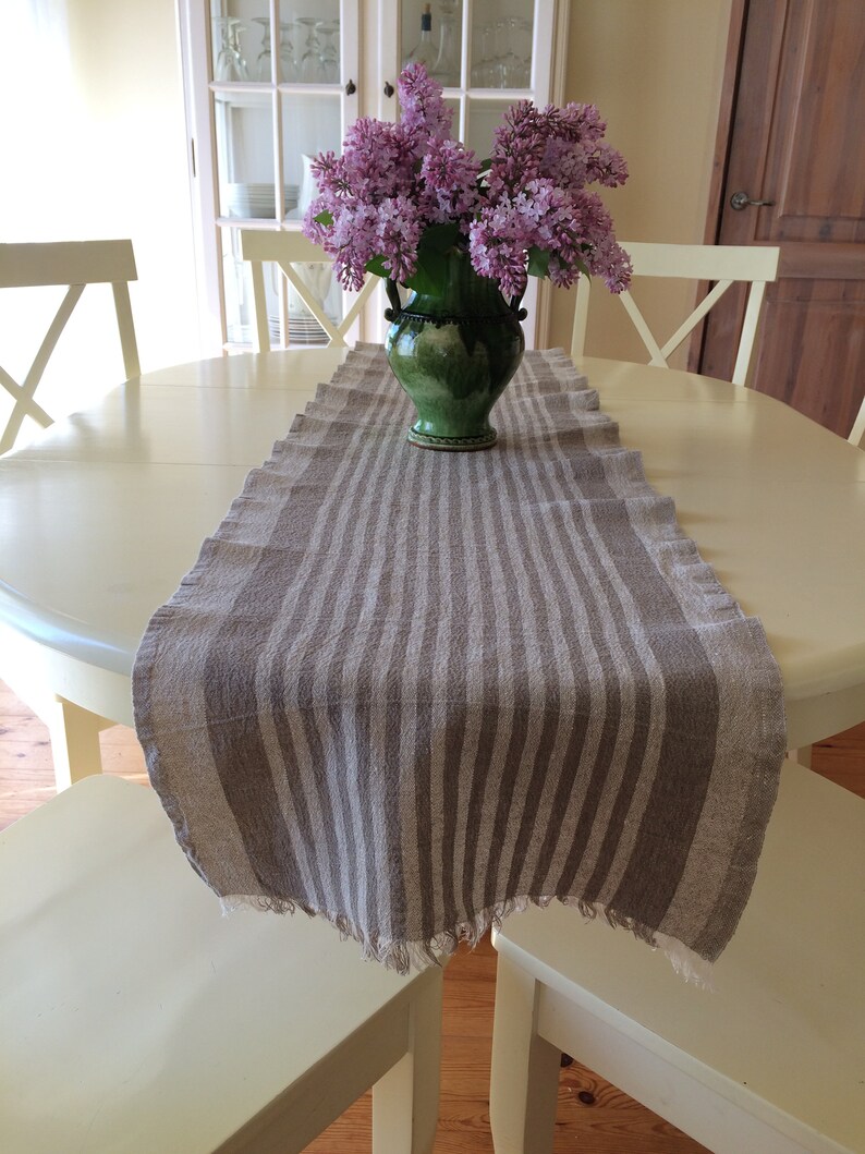 Beigestriped Table Runner Linen Table Runner Farmhouse Table Etsy