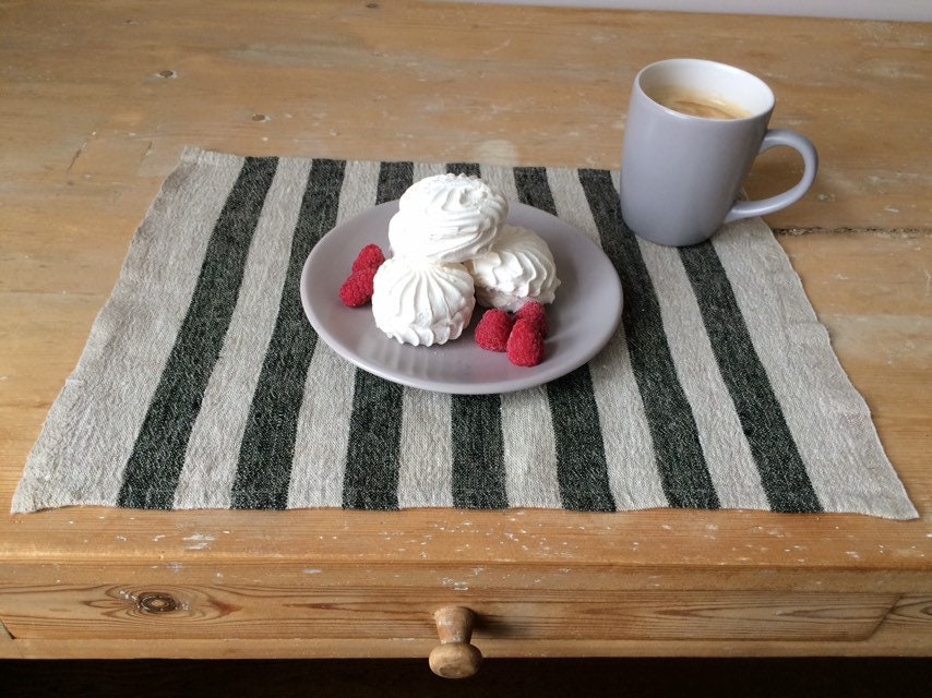Dark and Beige Striped Placemats Set, Linen Placemats, Burlap Placemats