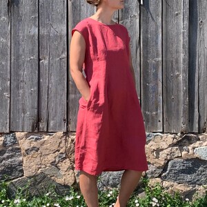 Smock Linen Dress / Short Sleeve Summer Dress / Linen Loose Dress image 2