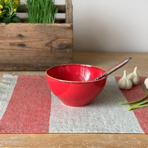 Handmade Linen Placemat: Red Striped Rustic Table Decor
