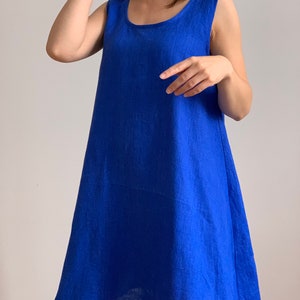 Loose Linen Trapeze Dress: Sleeveless Summer Beach Dress, Custom Made
