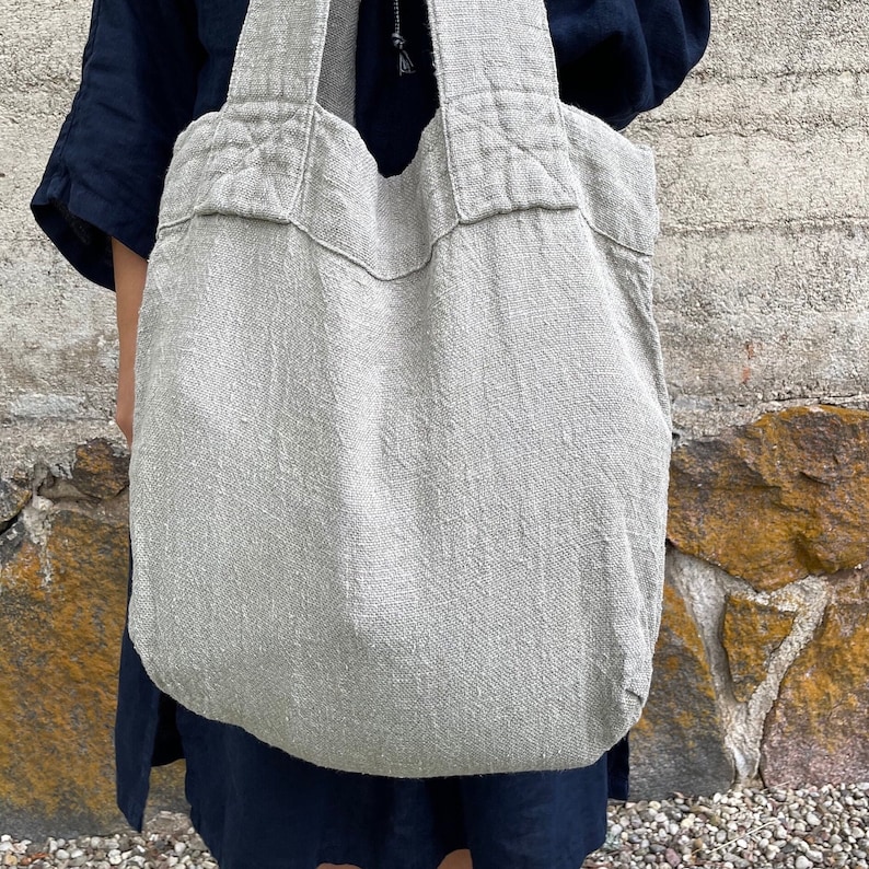 Handmade Linen Hobo Bag: Large Reusable Beach Tote