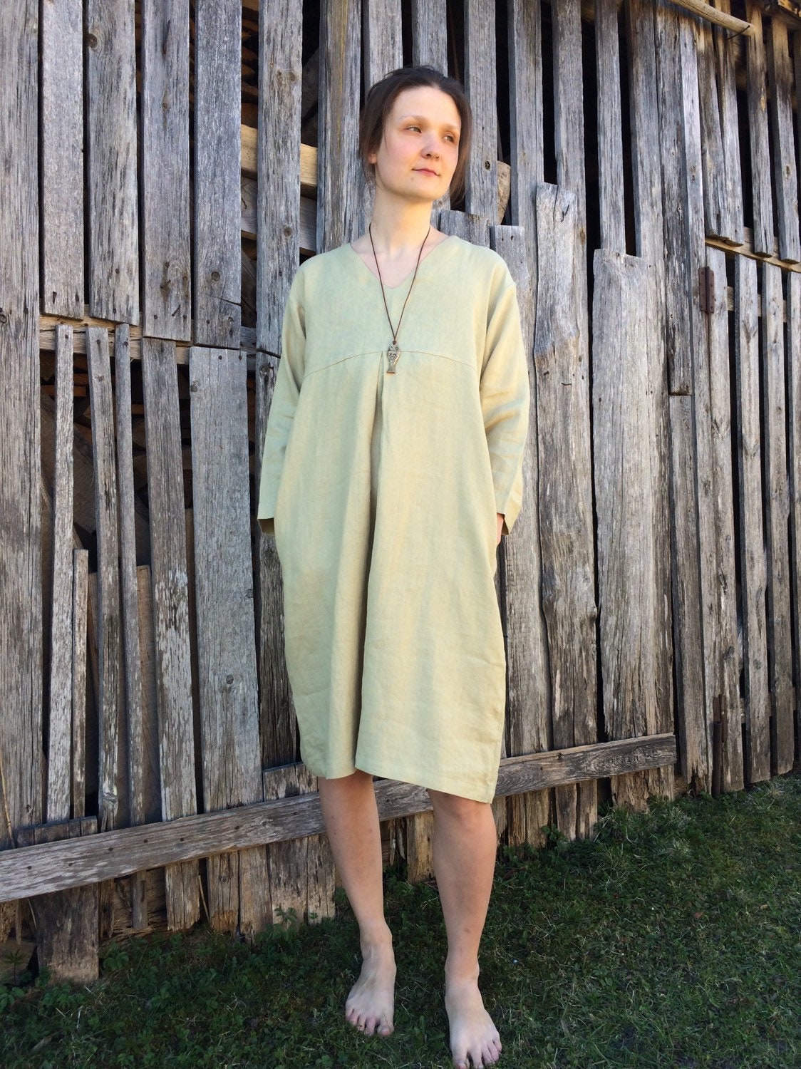 Linen Tunic, Linen Tunic Dress with V ...