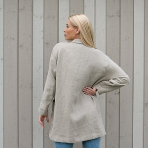 Womens linen jacket with pockets / Linen coat for women / Natural linen color coat jacket image 5