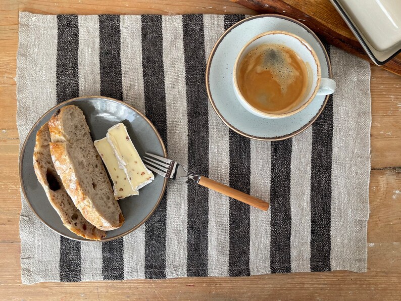 Dark and Beige Striped Placemats Set, Linen Placemats, Burlap Placemats, Antique Style Linen mats, Dining Place Mats image 5