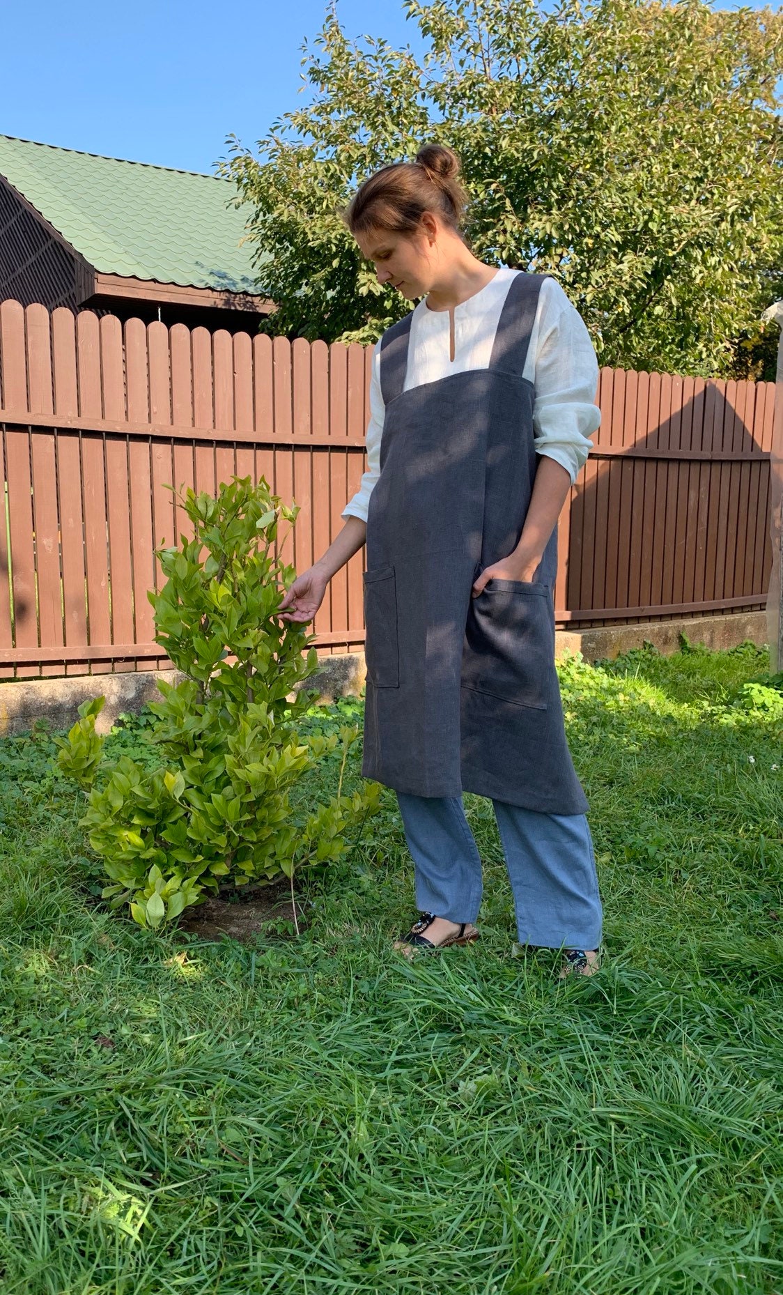 Crossback Apron Crossback Linen Apron Japanese Apron Japanese Linen Apron  Pinafore Apron Workshop Apron Crossover Apron 