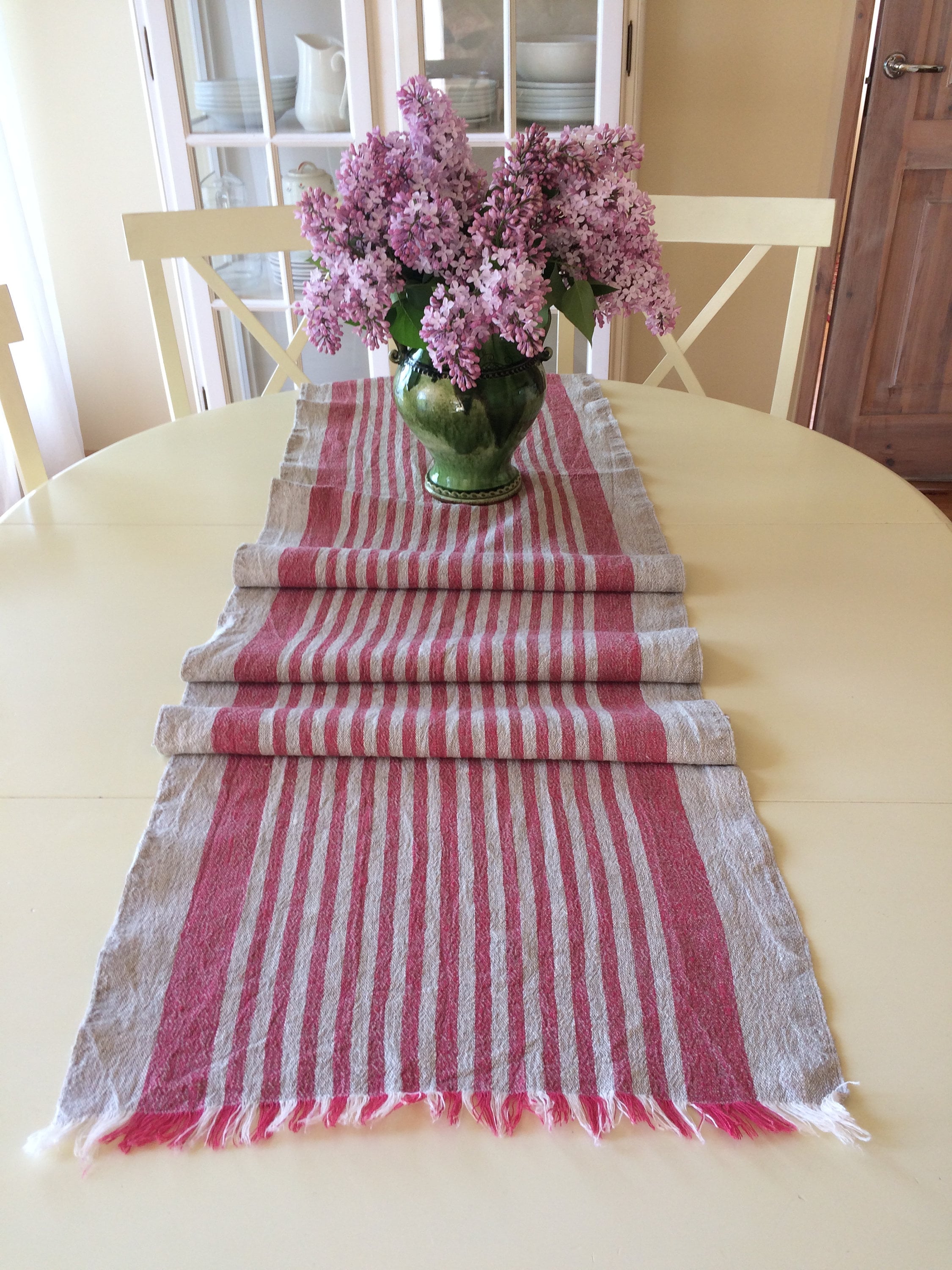 Red Striped Table Runner Linen Table Runner Farmhouse Table Etsy