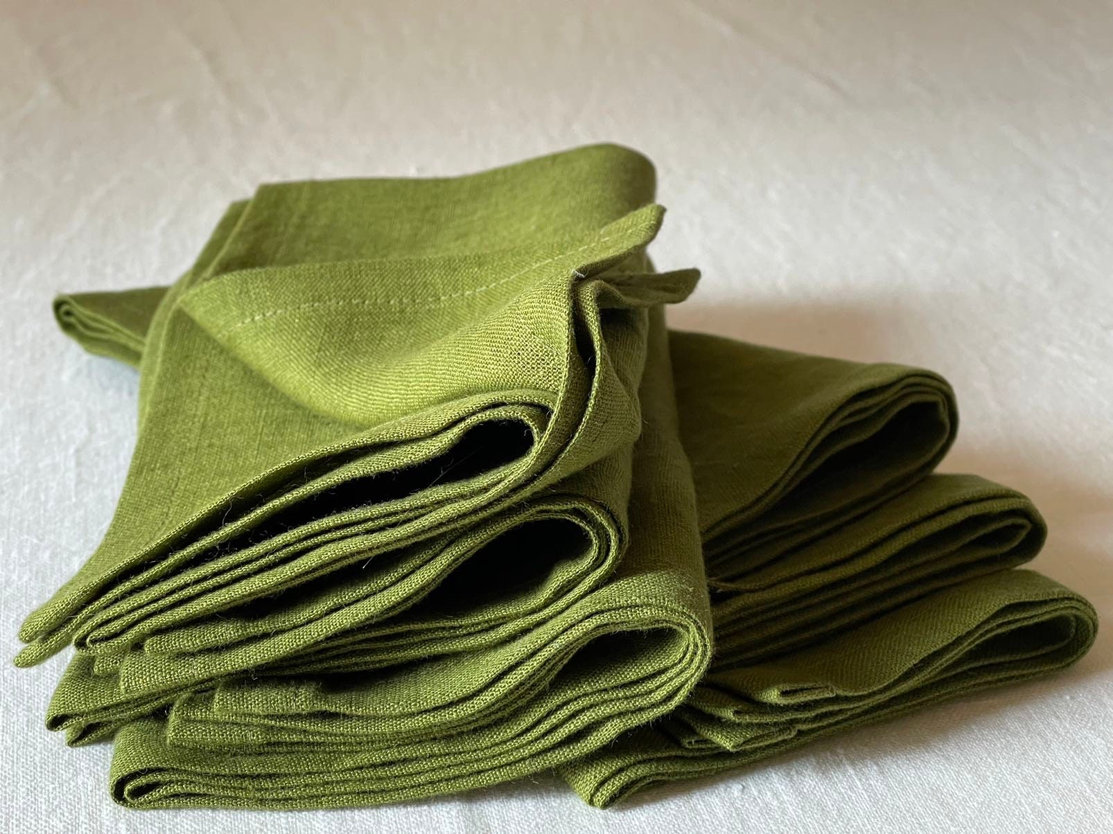 Set of 6 Green Linen Napkins, Minimalist Christmas Napkins, Bulk Napkins,  Organic Cloth Napkins, Moss Green Table napkins, Gift