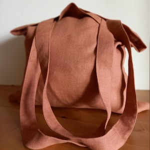 Clay colorTote Bag, Linen Shopping Bag, Market Bag,, Linen Beach Bag, Canvas Travel Bag, Linen Shoulder Bags, Summer Tote Bag