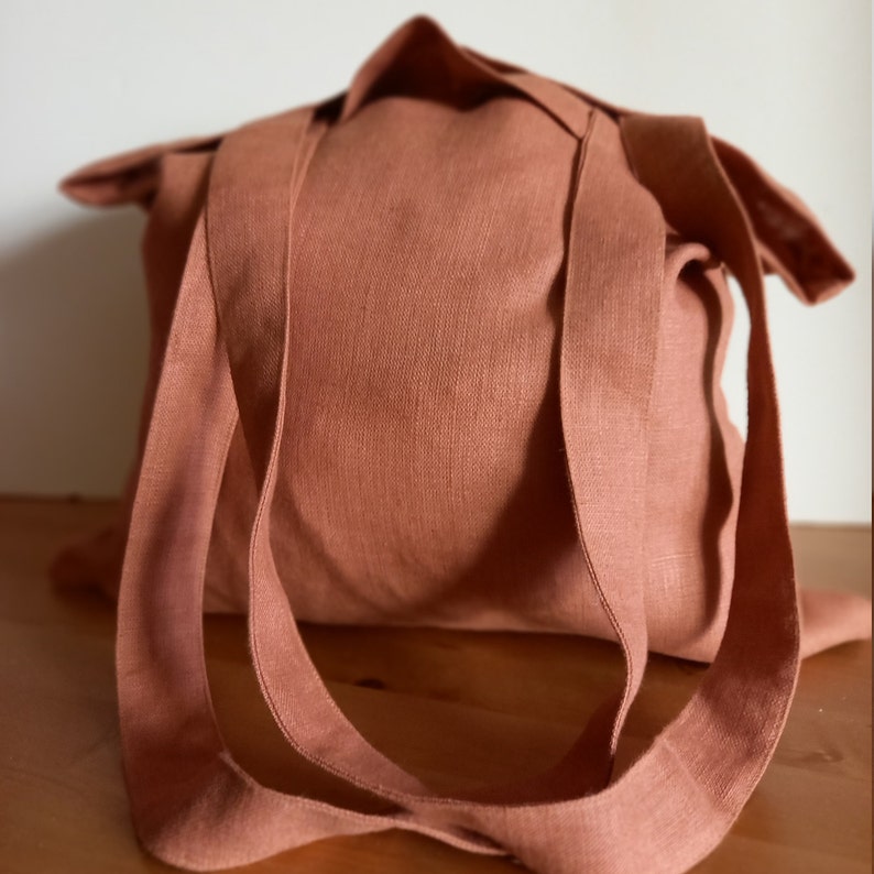 Linen Beach Bag Linen Shoulder Bags Canvas Travel Bag Linen Shopping Bag Summer Tote Bag Market Bag, Clay colorTote Bag
