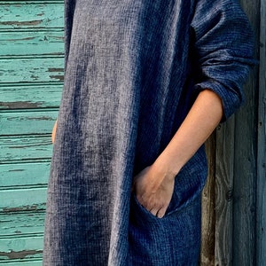 Blue Striped Linen Tunic, Linen Tunic, Women Tunic, Summer Tunic, Loose Linen Tunic, Tunic Top, Womens Tunic, Linen Tunics Plus Size, Tunic image 4