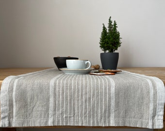 Linen Table Runner with Delicate Stripes - Add a Touch of Elegance to Your Dining Setting, Striped Table Runner, Linen Color Table Runner