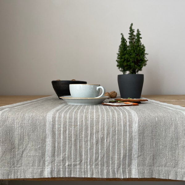 Linen Table Runner with Delicate Stripes - Add a Touch of Elegance to Your Dining Setting, Striped Table Runner, Linen Color Table Runner
