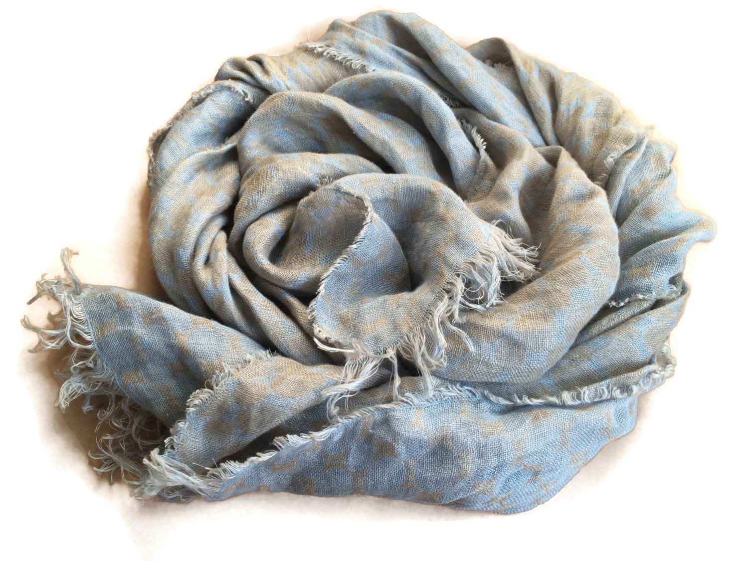 Ready to Ship, Linen Scarf, Autumn Scarf, Gray Blue Pattern Scarf, Gift