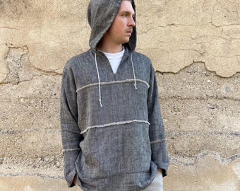 Mens linen hoodie with front pocket. Lightweight linen hoodie for men. Summer hoodie. Custom linen hoodie.