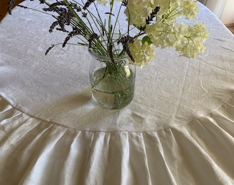 Round Linen Tablecloth, Large Round Tablecloth, 70 Inch Round Tablecloth, Tablecloth with Ruffle, Long Drop Tablecloth, Tablecloth Round