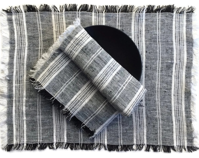 Set of 4 Linen Placemats Black and White Placemats Black Etsy