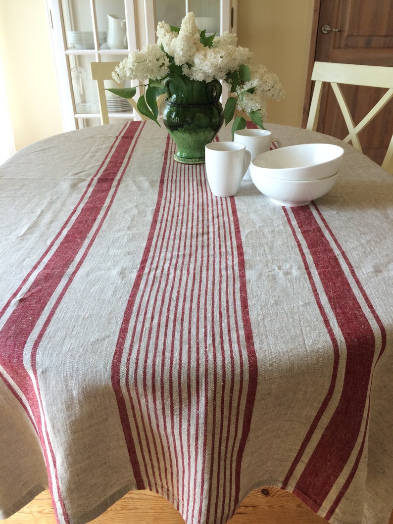 Linen Tablecloth Striped Table Cloth Square Tablecloth Etsy