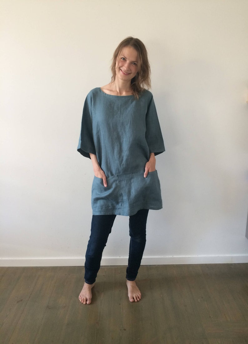 Blue Green Linen Tunic, Linen Tunic, Women Tunic, Summer Tunic, Loose Linen Tunic, Tunic Top, Womens Tunic, Linen Tunics Plus Size, Tunic image 2