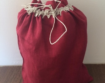 Linen Tea Bag,  Red Color Linen Pouch, Linen Storage Bag, Eco bag, Gift Bag, Natural Tea Bag, Linen Small Bag