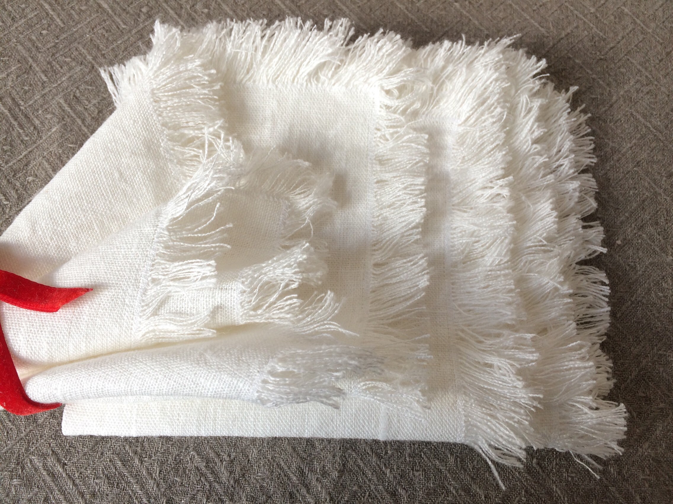 Set of Off White Napkins with Fringes, Light Linen Napkins, Off White Linen Napkins, Rustic