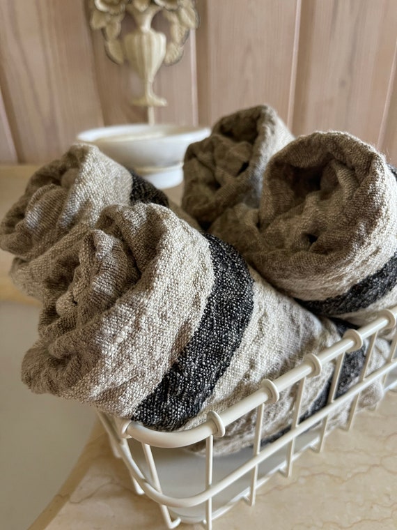 Thick Linen Tea Towels Handmade Kitchen Towels Rough Linen Hand Towels  Rustic Dish Towels 