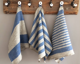 A Set of 3 BlueTowels,  A Set of 3 Linen Tea Towels, Linen Towels Set, Set of Tea Towels, Linen Tea Towels, Rustic Towels