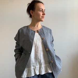 Linen Cardigan Jacket, Linen Jacket, Linen Blazer, Linen Cardigan for Women, Linen Cardigan with Pockets, Oversized Linen Jacket, Plus Size image 2