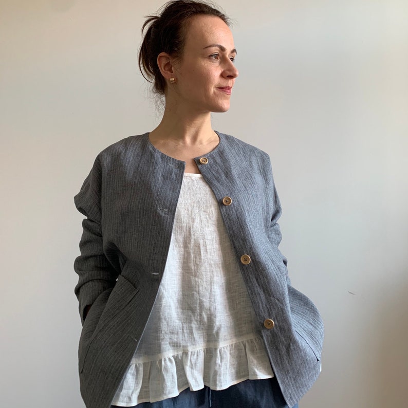 Linen Cardigan Jacket, Linen Jacket, Linen Blazer, Linen Cardigan for Women, Linen Cardigan with Pockets, Oversized Linen Jacket, Plus Size image 2