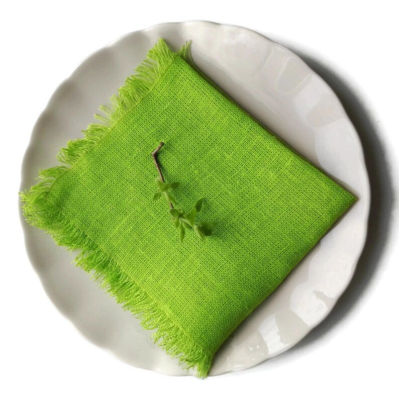 Linen Napkins With Fringes Bright Green Dinner Napkins Etsy