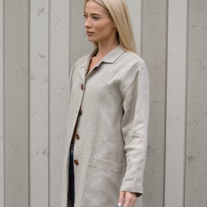 Womens linen jacket with pockets / Linen coat for women / Natural linen color coat jacket