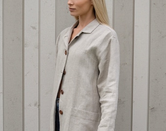 Womens linen jacket with pockets / Linen coat for women / Natural linen color coat jacket