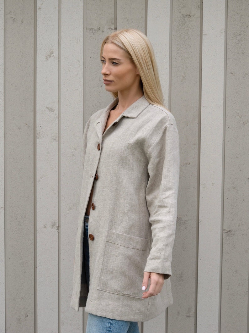 Womens linen jacket with pockets / Linen coat for women / Natural linen color coat jacket image 1