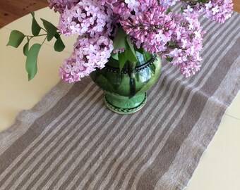 BeigeStriped Table Runner, Linen Table Runner, Farmhouse Table Runner, Summer Table Runner