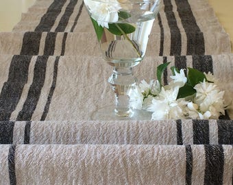 Table Runner Handmade, Striped Table Runner, Linen Table Runner, Dark Beige Striped Table Runner, Farmhouse Table Runner, Farmhouse decor