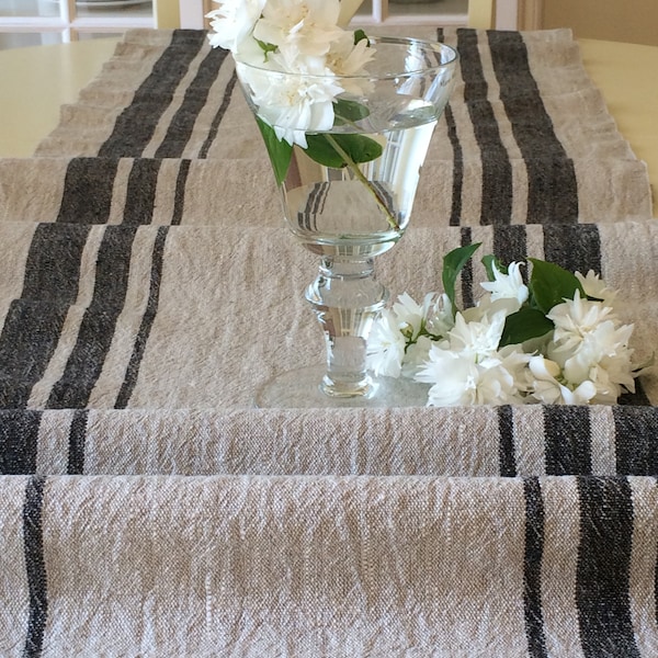 Table Runner Handmade, Striped Table Runner, Linen Table Runner, Dark Beige Striped Table Runner, Farmhouse Table Runner, Farmhouse decor