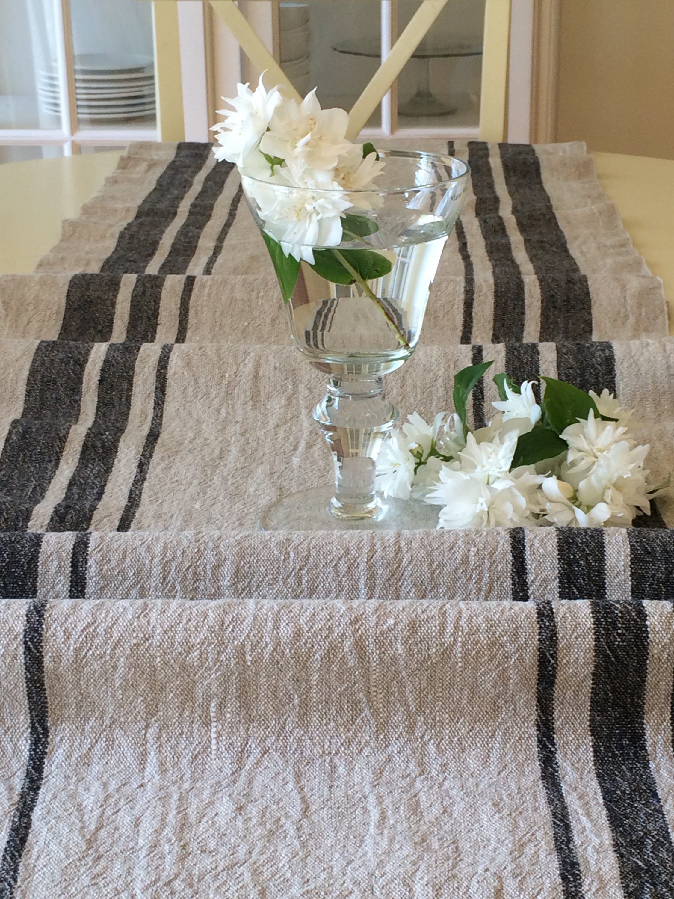 Table Runner Handmade, Striped Table Runner, Linen Table Runner, Dark