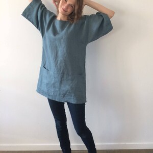 Blue Green Linen Tunic, Linen Tunic, Women Tunic, Summer Tunic, Loose Linen Tunic, Tunic Top, Womens Tunic, Linen Tunics Plus Size, Tunic image 3