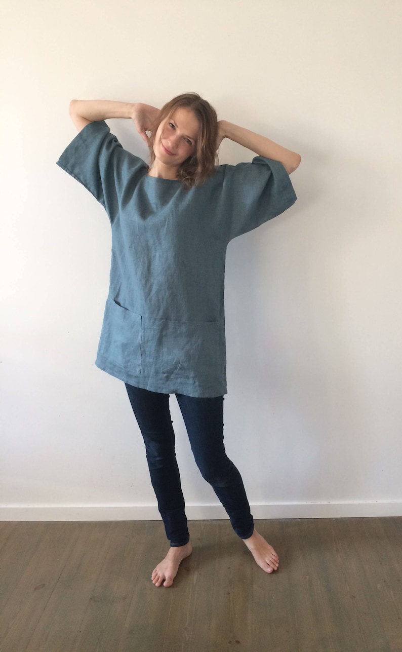 Blue Green Linen Tunic, Linen Tunic, Women Tunic, Summer Tunic, Loose Linen Tunic, Tunic Top, Womens Tunic, Linen Tunics Plus Size, Tunic image 3