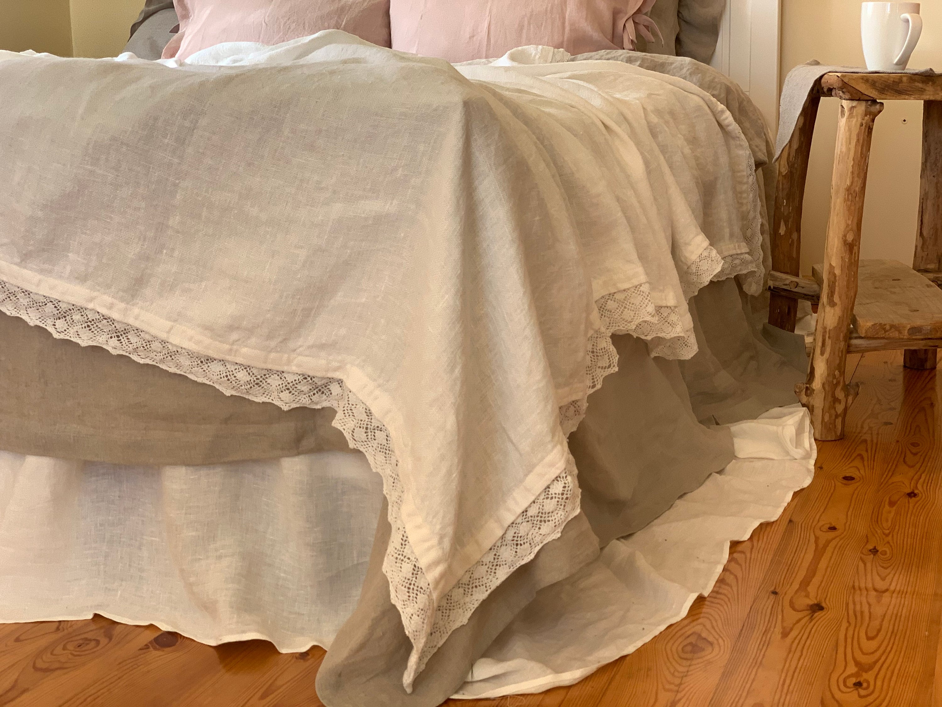 Linen Blanket With Laces Milk White Linen Bed Cover Bed Etsy